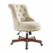 Linon Sinclair Beige Upholstered Adjustable Office Chair in Cherry Wood Base