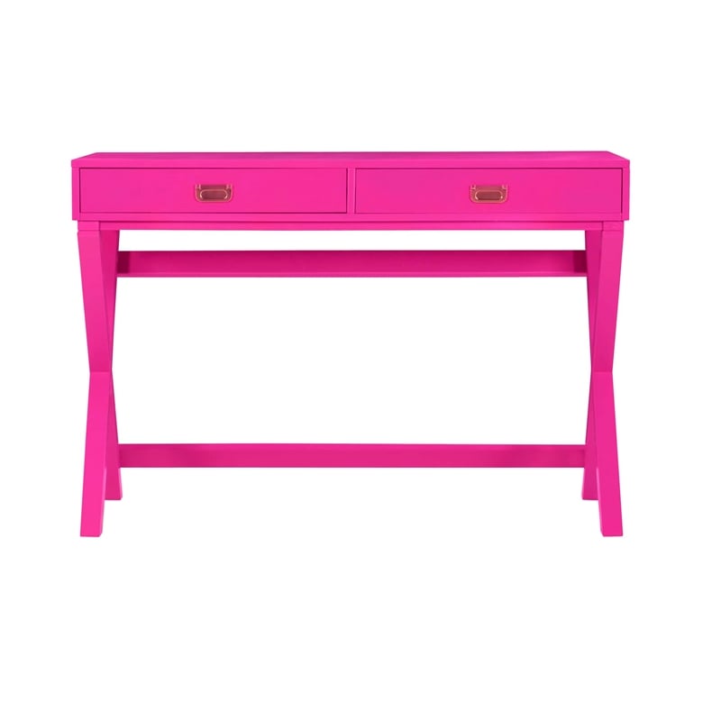 Linon Peggy Wood Two Drawer Writing Desk in Pink