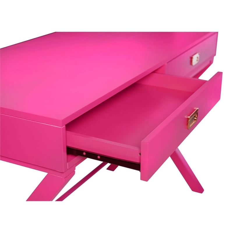 Linon Peggy Wood Two Drawer Writing Desk in Pink