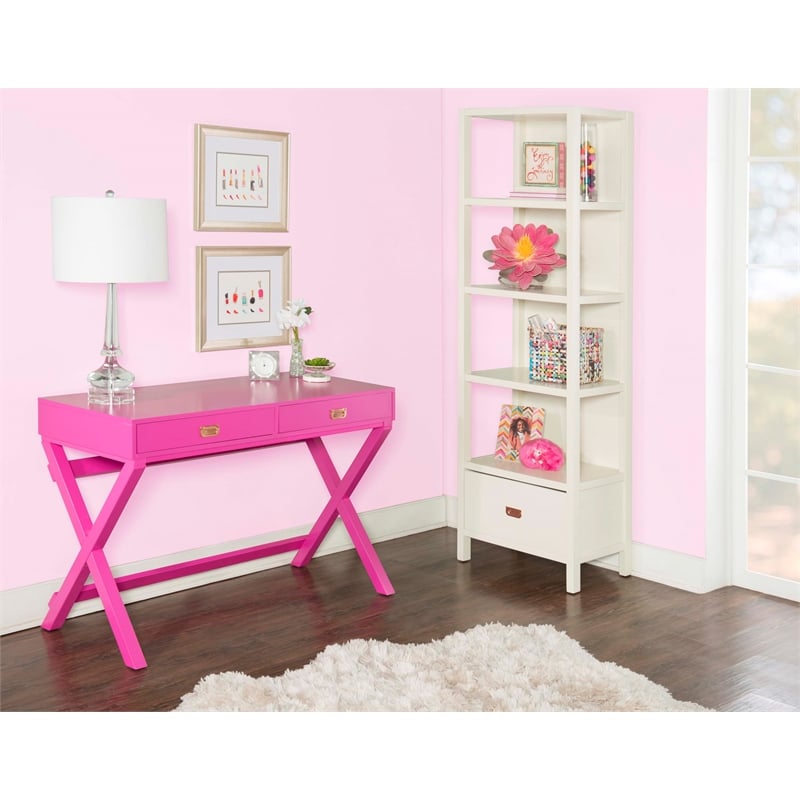 Linon Peggy Wood Two Drawer Writing Desk in Pink