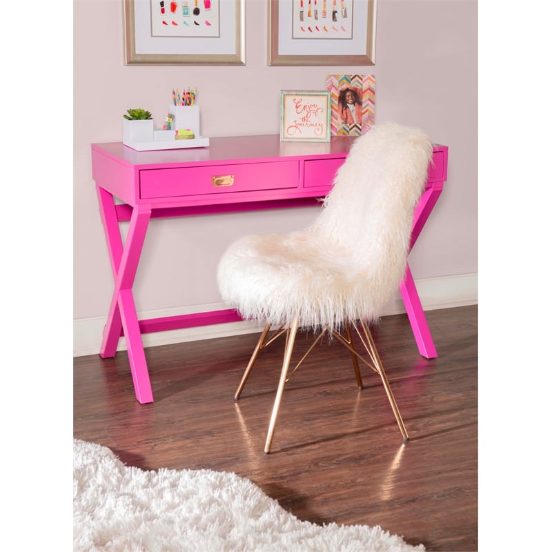 Linon Peggy Wood Two Drawer Writing Desk in Pink