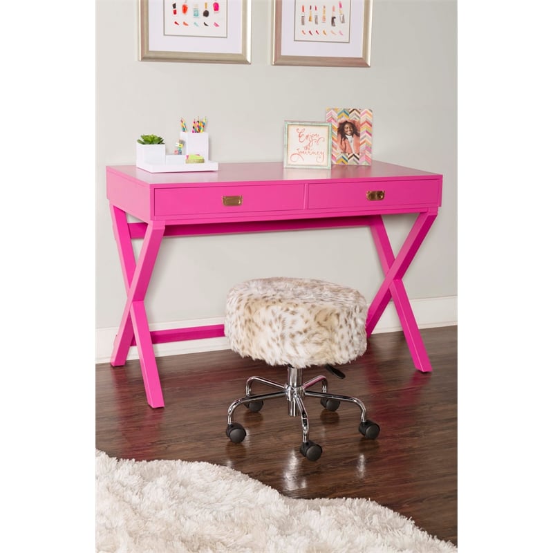 Linon Peggy Wood Two Drawer Writing Desk in Pink