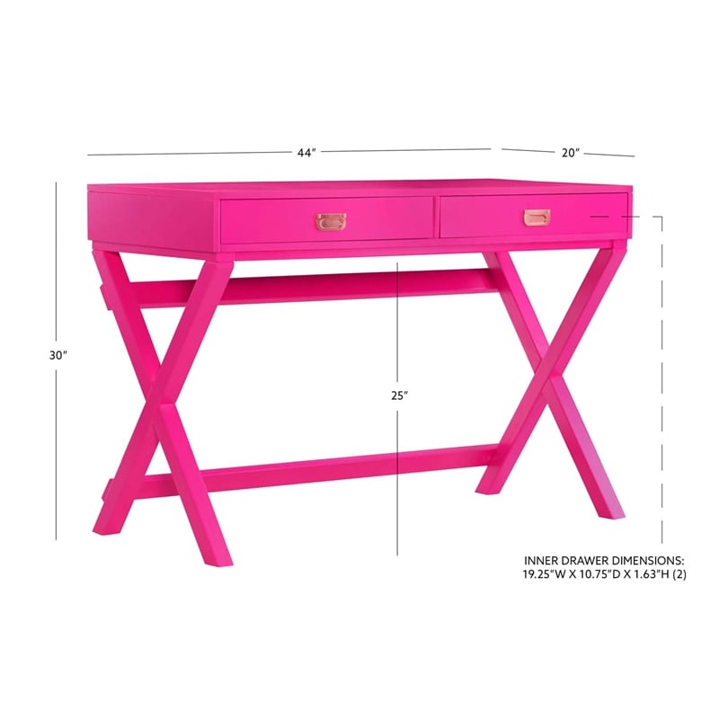 Linon Peggy Wood Two Drawer Writing Desk in Pink