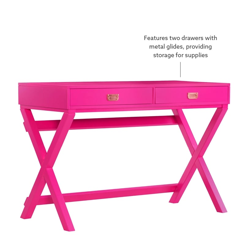 Linon Peggy Wood Two Drawer Writing Desk in Pink