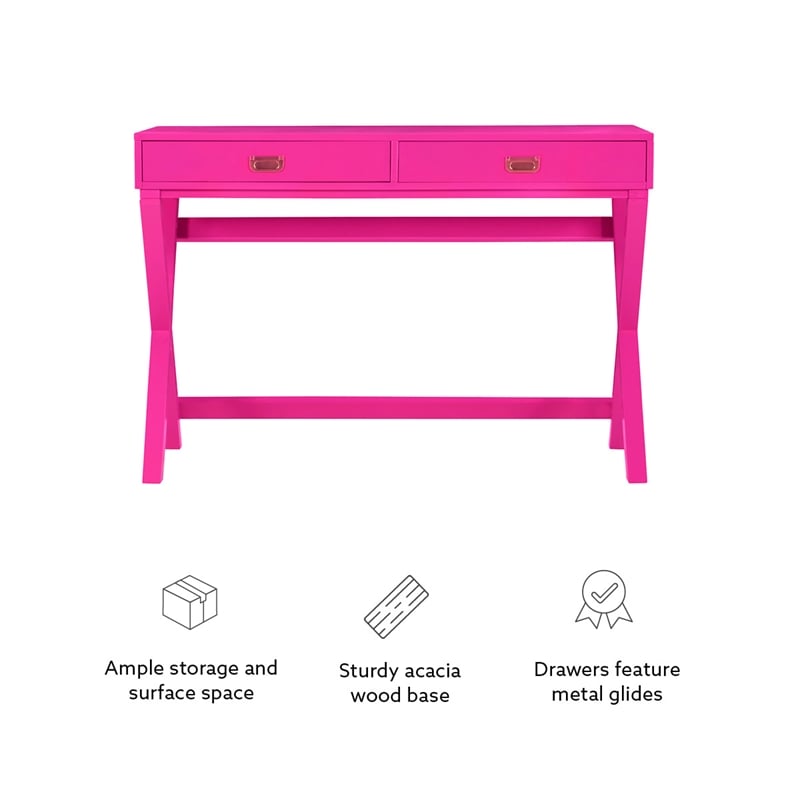 Linon Peggy Wood Two Drawer Writing Desk in Pink