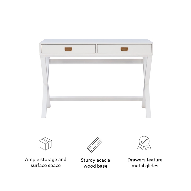Linon Peggy Wood Two Drawer Writing Desk in White
