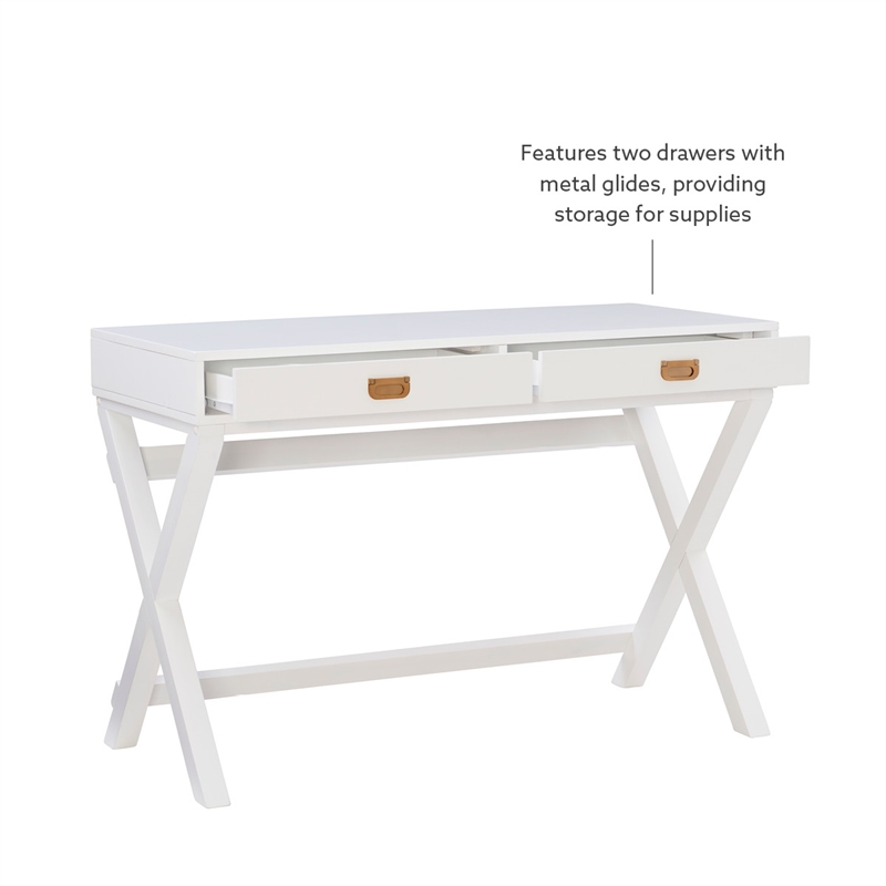 Linon Peggy Wood Two Drawer Writing Desk in White