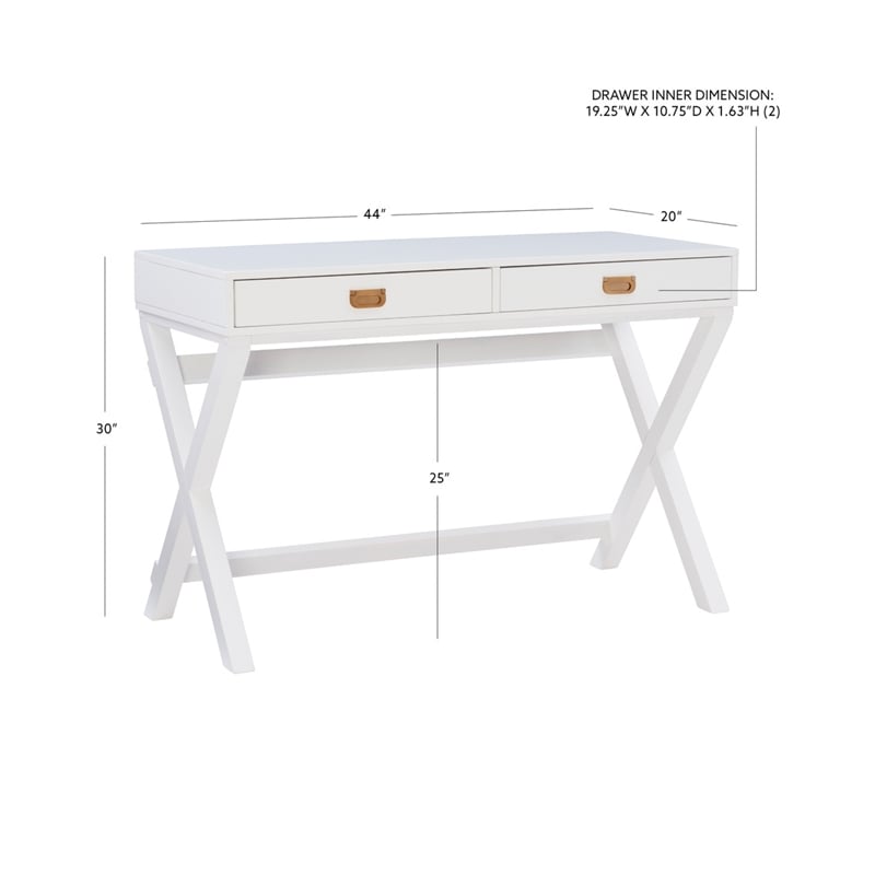 Linon Peggy Wood Two Drawer Writing Desk in White