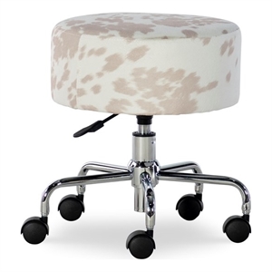 linon mallory faux fur backless rolling stool in beige