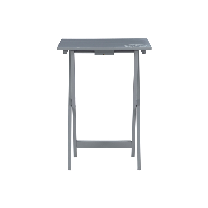 Linon Lorie 5 Piece Tray Table Set Planked Top with Compass Design in Gray Wood