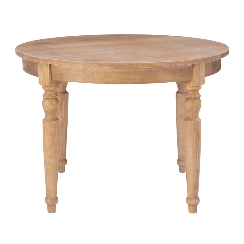 Linon Avalon Oak Wood Round Dining Table Decorative Turned Legs in Natural Brown