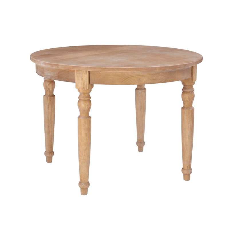 Linon Avalon Oak Wood Round Dining Table Decorative Turned Legs in Natural Brown