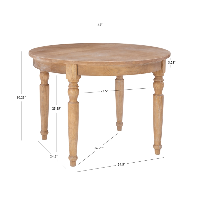 Linon Avalon Oak Wood Round Dining Table Decorative Turned Legs in Natural Brown