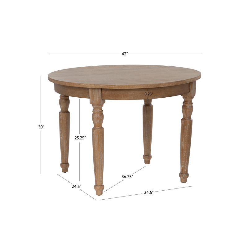Linon Avalon Oak Wood Round Dining Table Decorative Turned Legs in Natural Brown