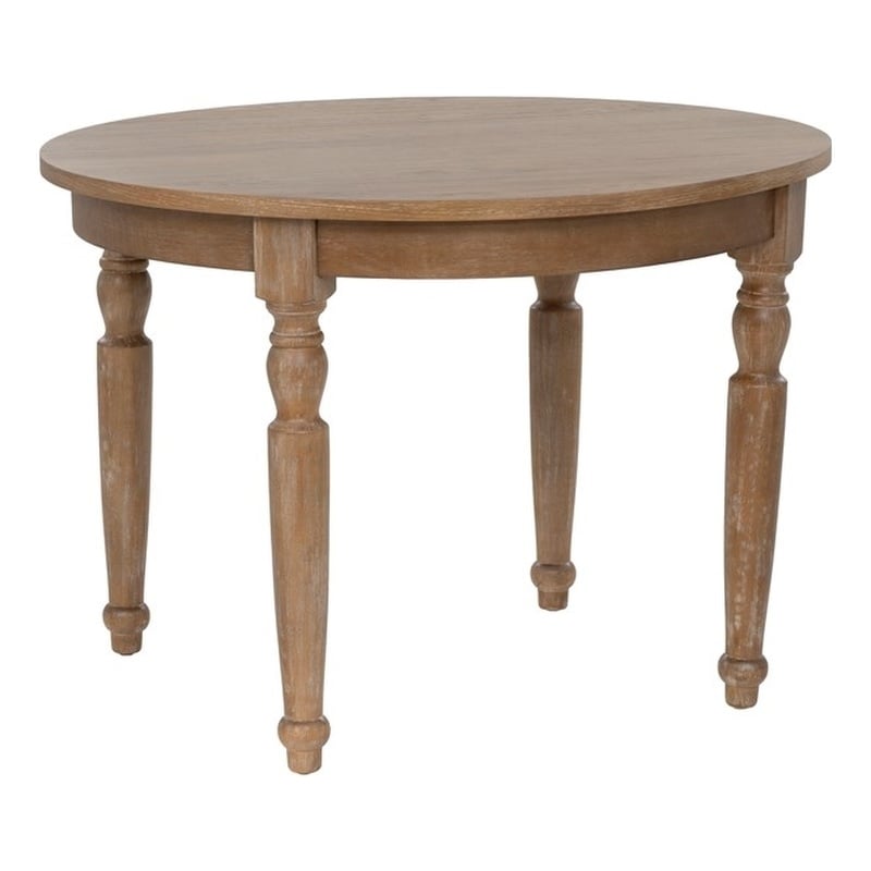 Linon Avalon Oak Wood Round Dining Table Decorative Turned Legs in Natural Brown