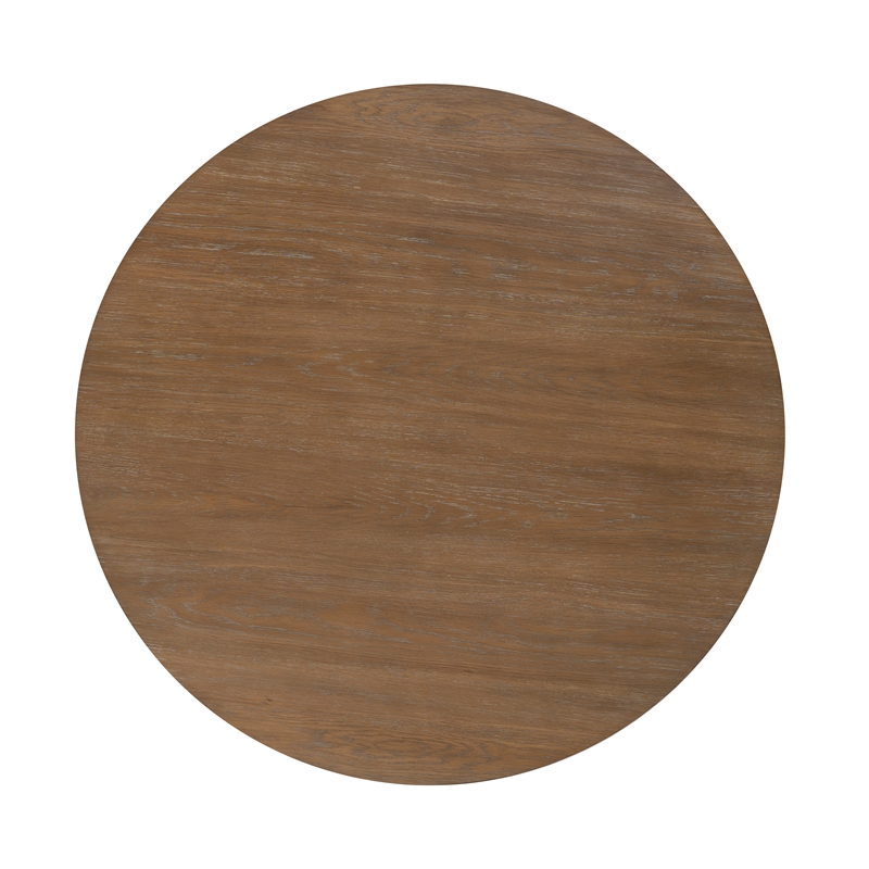 Linon Avalon Oak Wood Round Dining Table Decorative Turned Legs in Natural Brown
