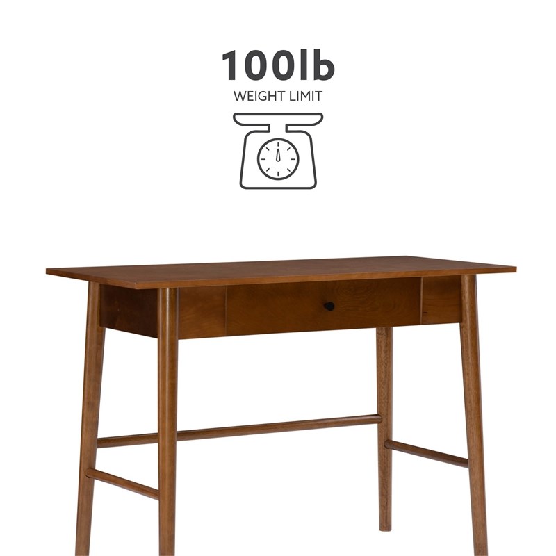 Linon Samantha 1-Drawer Mid-Century Wood Desk with Rounded Legs in Walnut Brown