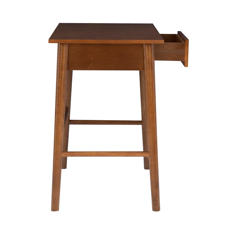Linon Samantha 1-Drawer Mid-Century Wood Desk with Rounded Legs in Walnut Brown