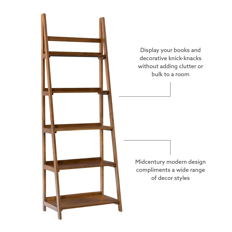 Linon Samantha Wood Five Shelf Bookcase in Brown