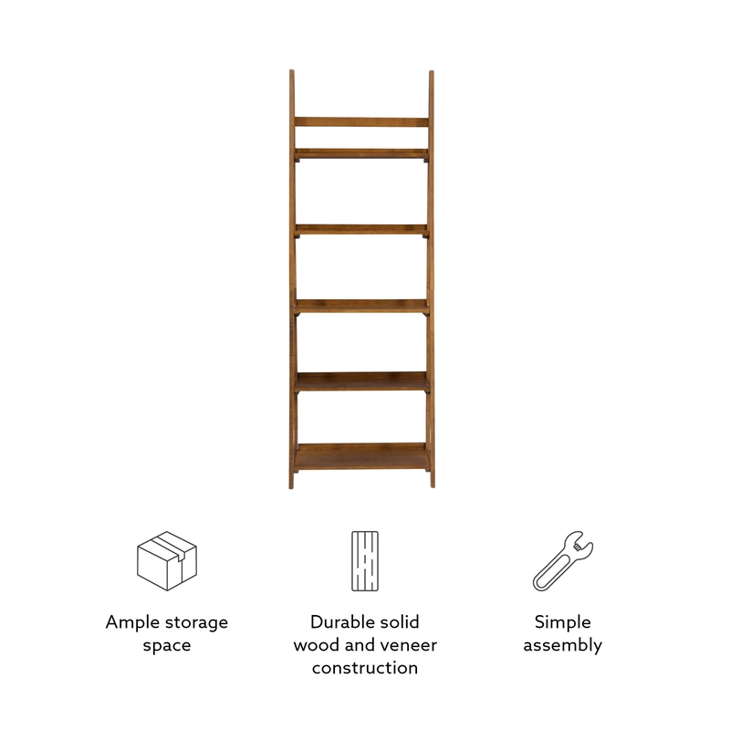 Linon Samantha Wood Five Shelf Bookcase in Brown