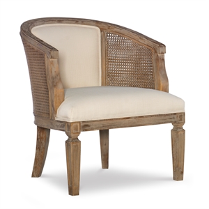 Linon Sandry Wood Barrel Chair Padded Back & Seat Woven Cane Sides in Greywash