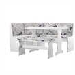 Linon Natasha Upholstered Corner Nook Dining Set in White Wood/Coffee Print