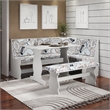 Linon Natasha Upholstered Corner Nook Dining Set in White Wood/Coffee Print