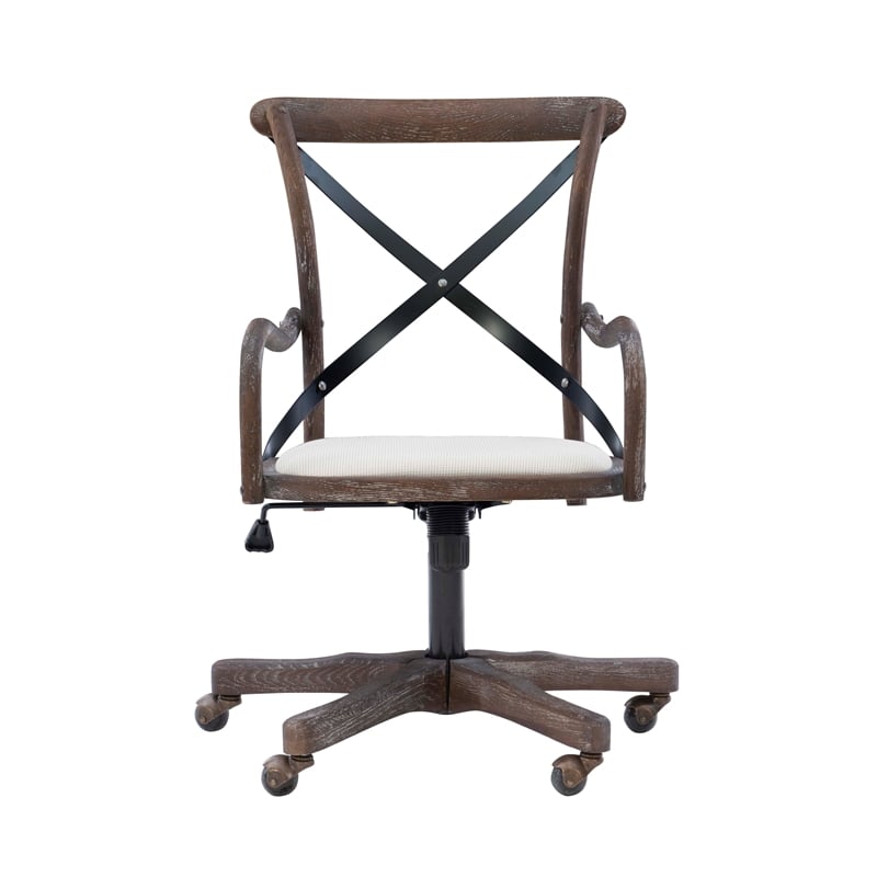 Linon Dudley Adjustable Swivel X Back Padded Seat Cafe Office Chair in Brown