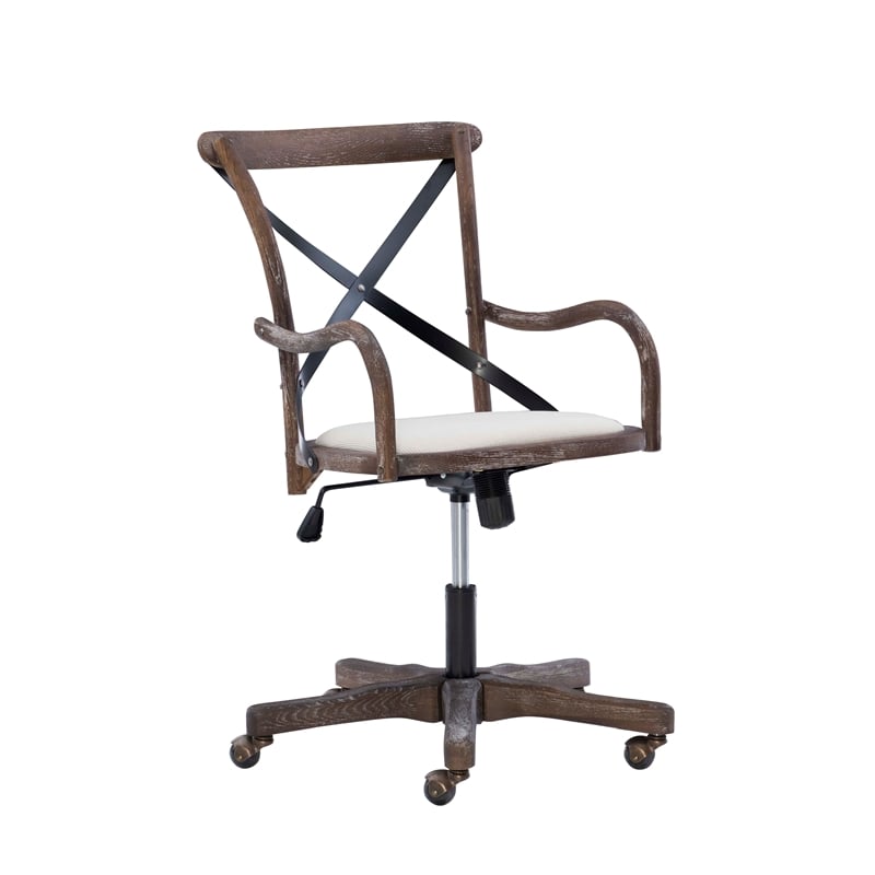 Linon Dudley Adjustable Swivel X Back Padded Seat Cafe Office Chair in Brown