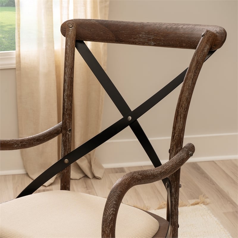 Linon Dudley Adjustable Swivel X Back Padded Seat Cafe Office Chair in Brown