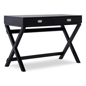 Linon Peggy Two Drawer Writing Desk with X Frame Legs in Black Painted Wood