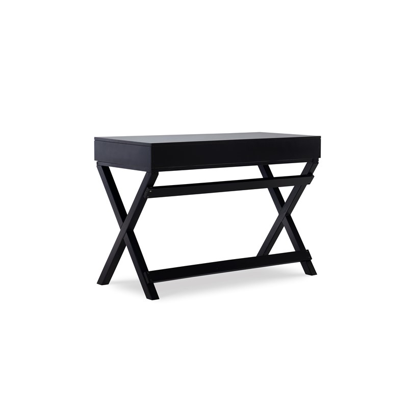 Linon Peggy Two Drawer Writing Desk with X Frame Legs in Black Painted Wood