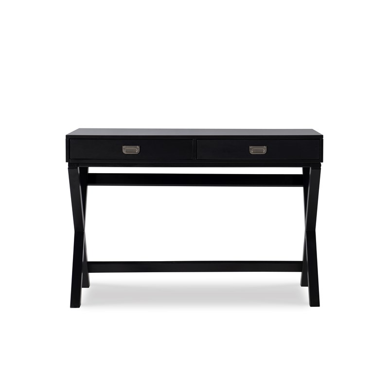 Linon Peggy Two Drawer Writing Desk with X Frame Legs in Black Painted Wood