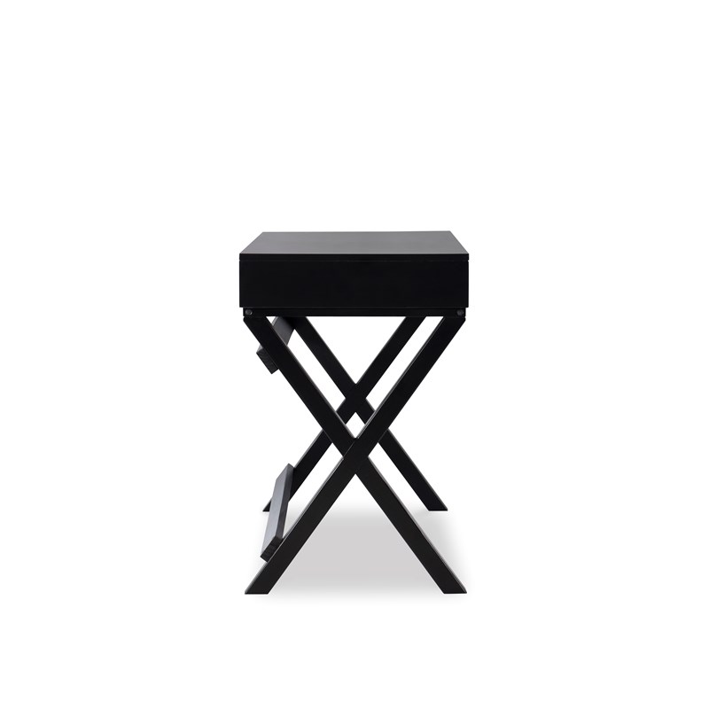 Linon Peggy Two Drawer Writing Desk with X Frame Legs in Black Painted Wood