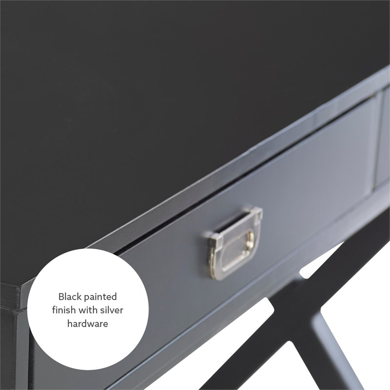 Linon Peggy Two Drawer Writing Desk with X Frame Legs in Black Painted Wood