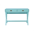 Linon Peggy Two Drawer Writing Desk with X Frame in Blue Painted Wood