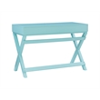 Linon Peggy Two Drawer Writing Desk with X Frame in Blue Painted Wood