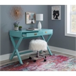 Linon Peggy Two Drawer Writing Desk with X Frame in Blue Painted Wood