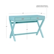 Linon Peggy Two Drawer Writing Desk with X Frame in Blue Painted Wood
