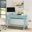 Linon Peggy Two Drawer Writing Desk with X Frame in Blue Painted Wood