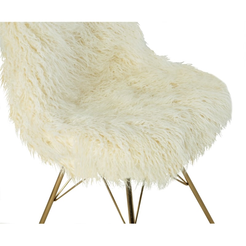 Linon Riley Faux Fur Accent Chair with Gold Metal Legs in Cream