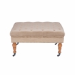 Linon Isabelle Square Tufted Upholstered Ottoman Wood Legs in Soft Tan Fabric
