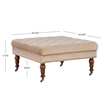Linon Isabelle Square Tufted Upholstered Ottoman Wood Legs in Soft Tan Fabric