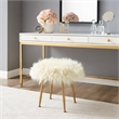 Linon Addy Faux Fur Metal Upholstered Stool in Cream White