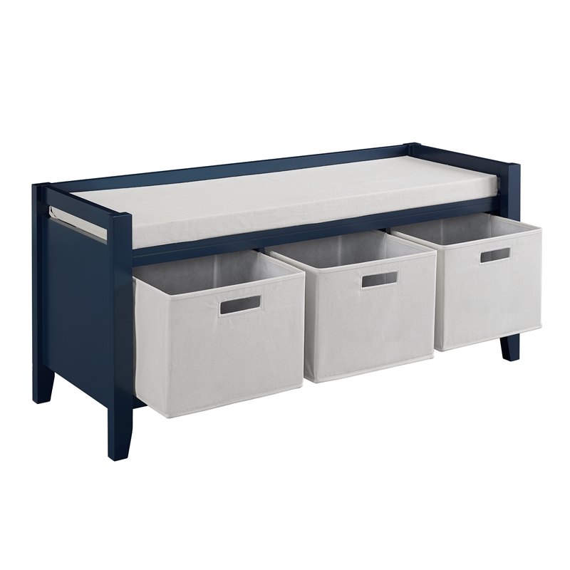 Linon Holt Wood Entryway Storage Bench in Blue CYMX867
