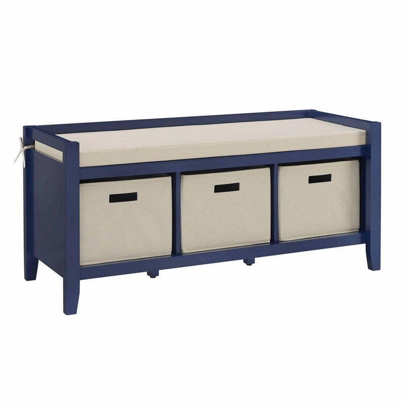 Linon Holt Wood Entryway Storage Bench in Blue CYMX867