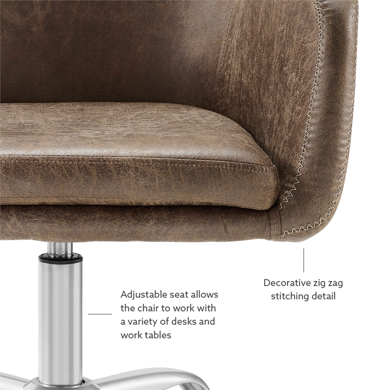 Linon Colton Upholstered Office Chair with Wheels in Vintage Brown Faux Leather