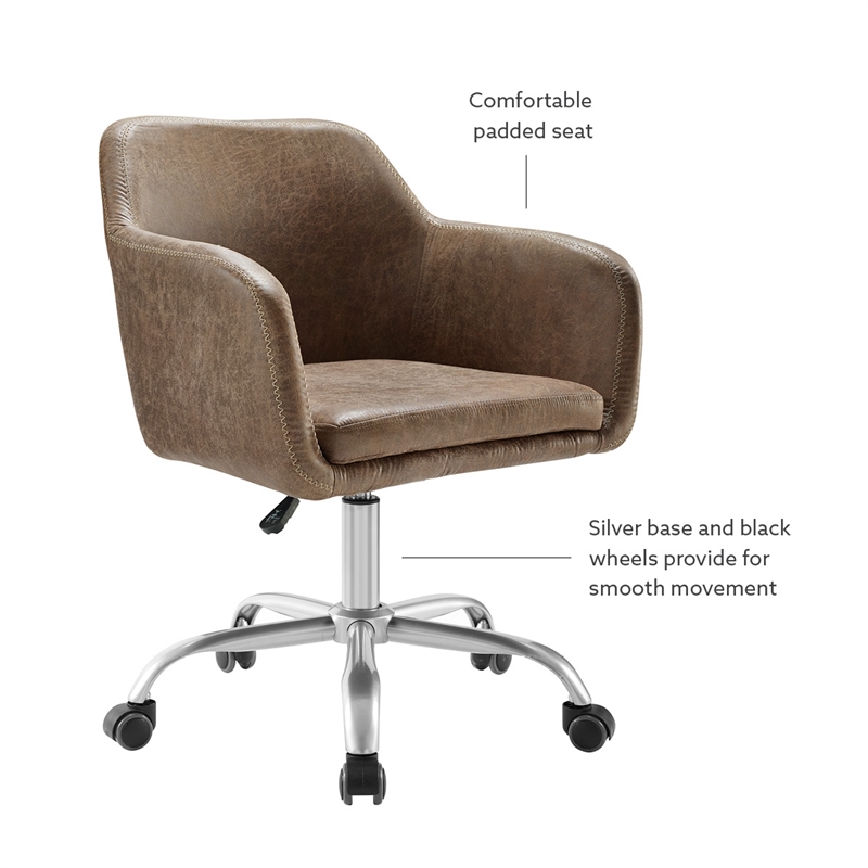 Linon Colton Upholstered Office Chair with Wheels in Vintage Brown Faux Leather