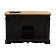 Linon Pennfield Kitchen Island Natural Top Ample Storage in Black Wood Base