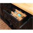 Linon Pennfield Kitchen Island Natural Top Ample Storage in Black Wood Base